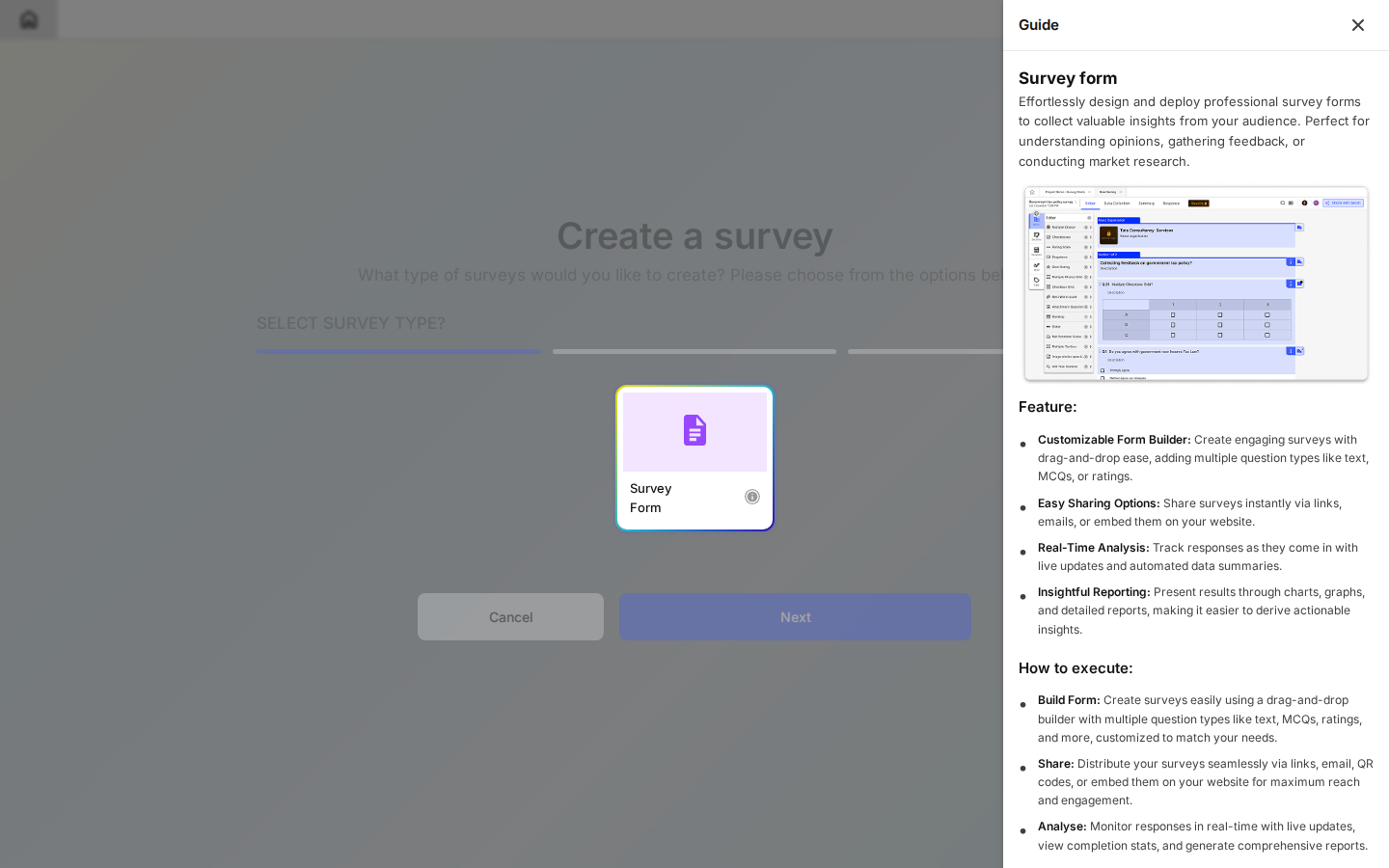 Lumor create survey page