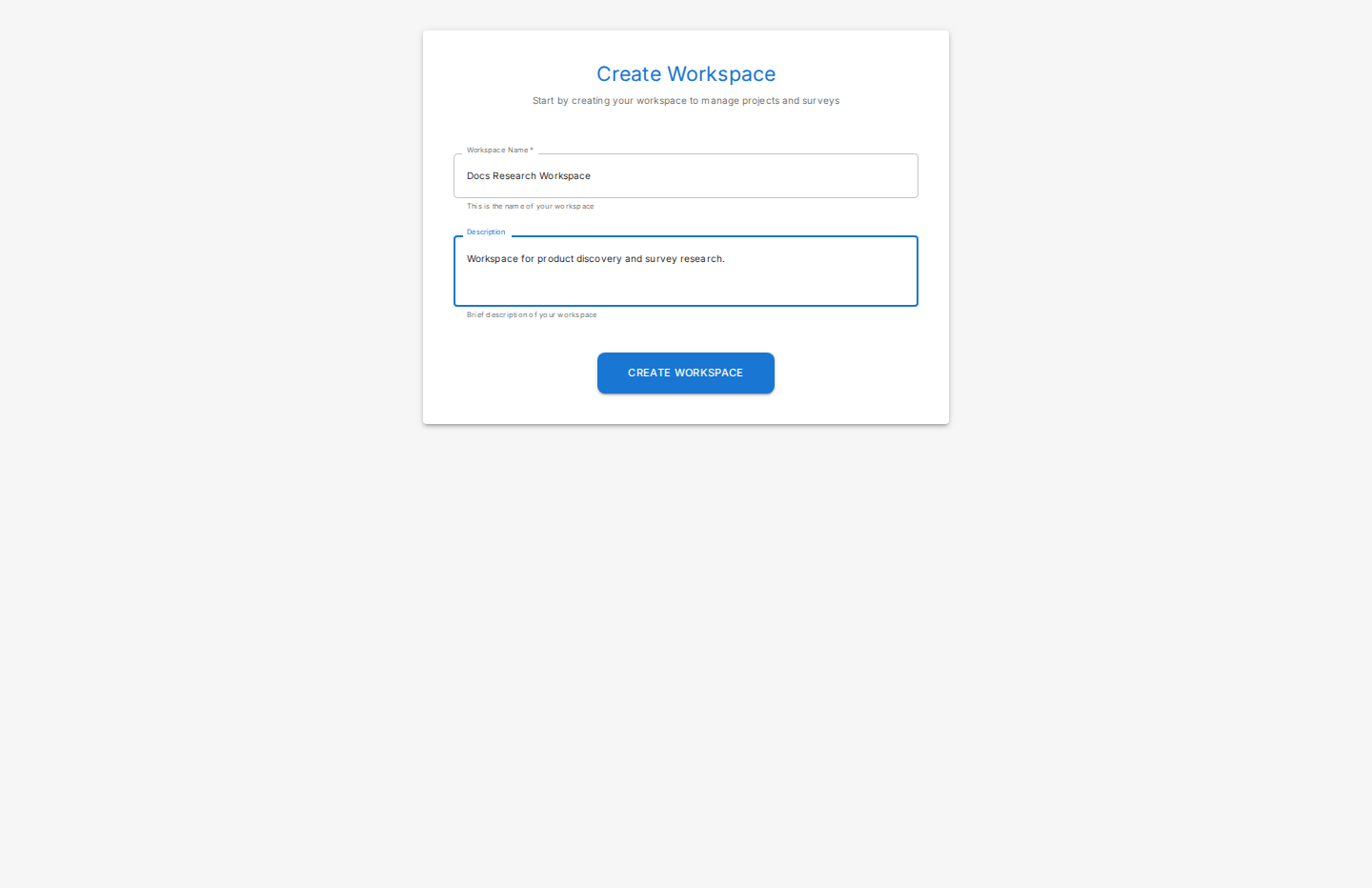 Lumor create workspace form